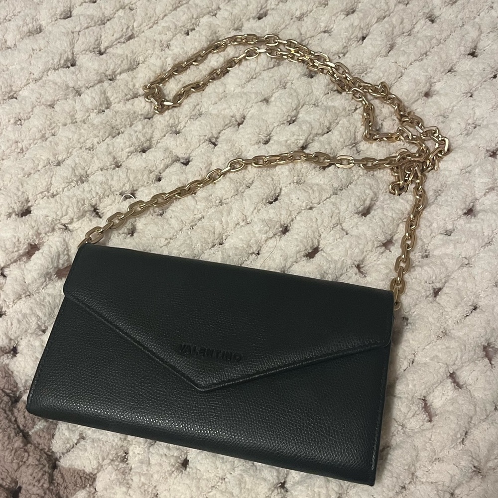 Valentino Black Clutch with Gold Chain